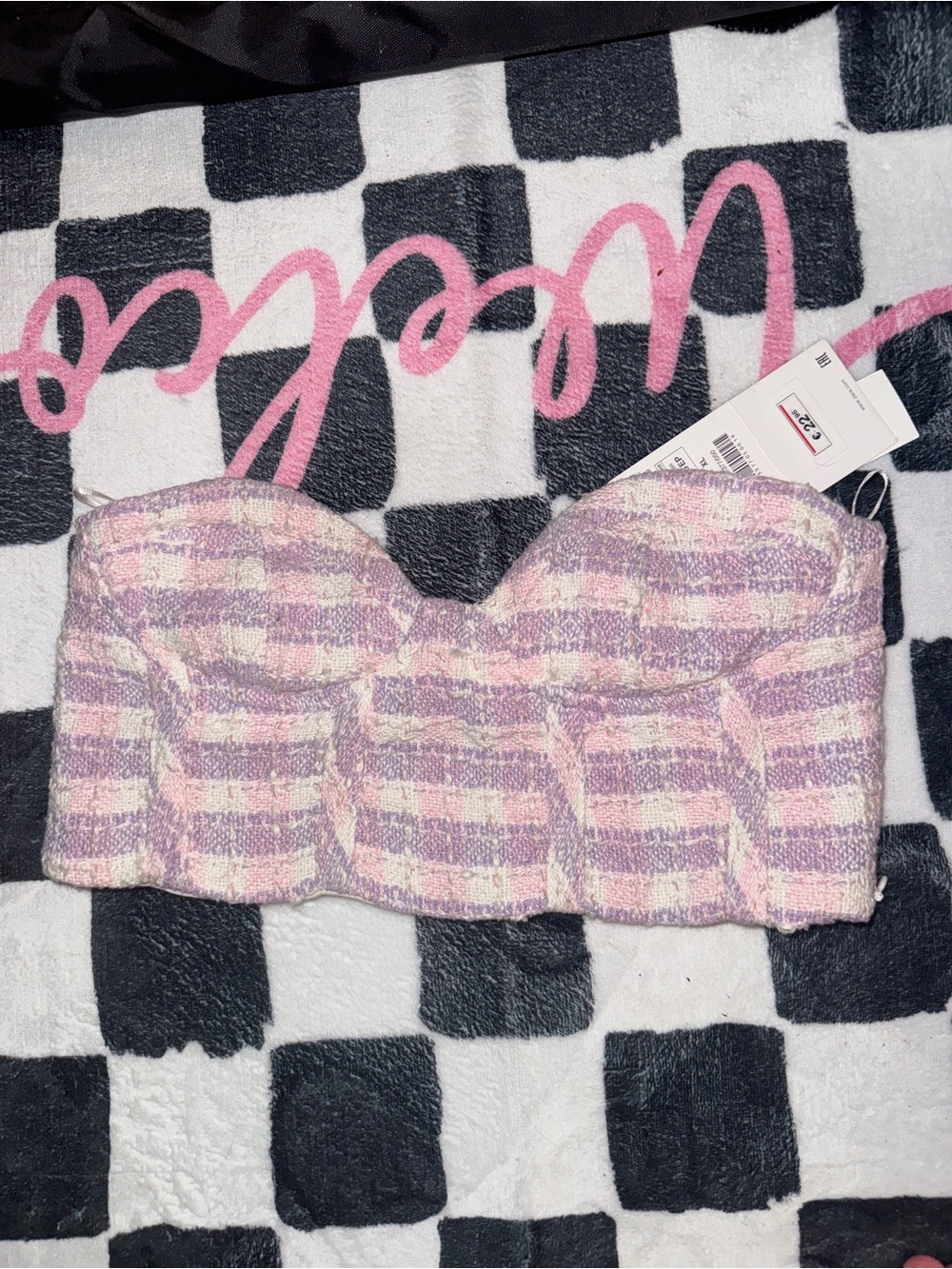 Zara Pink & Cream Tweed Strapless Bustier